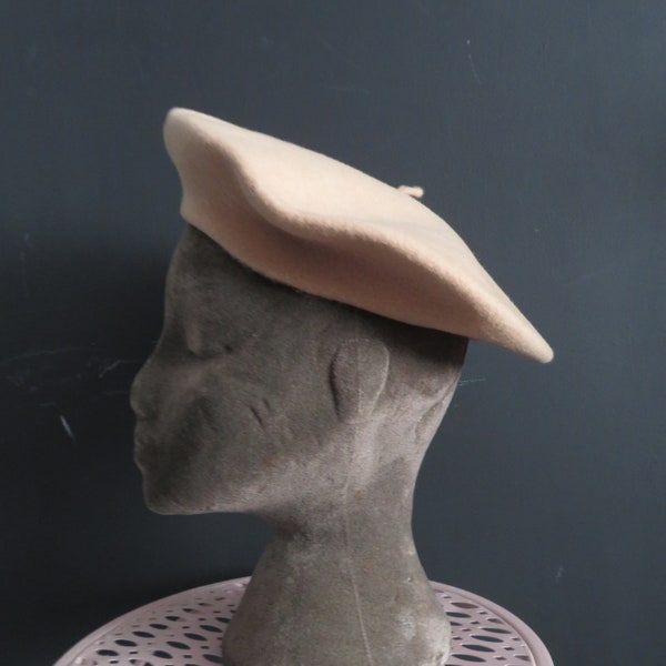 vintage Original Kangol Modelaine années 1960/70 Camel Beige Laine Béret Chapeau