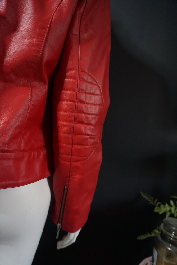 David Moore Red Leather Biker Jacket 