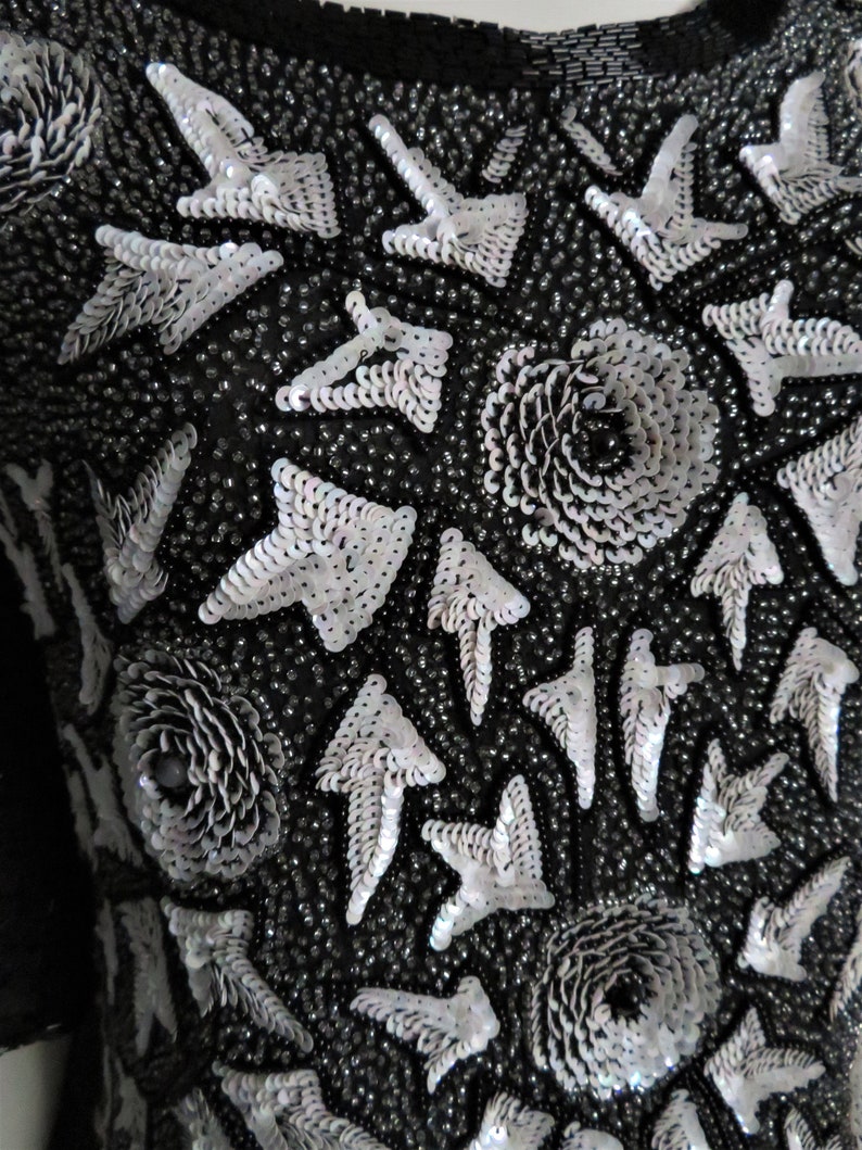 Vintage 1980/'s Beaded Maxi Dress By Carina Silk Beaded Sequined Pearlescent 12