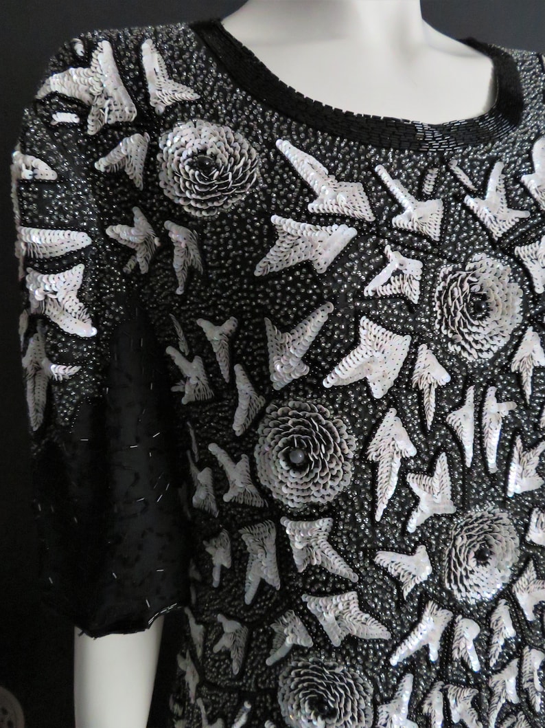 Vintage 1980/'s Beaded Maxi Dress By Carina Silk Beaded Sequined Pearlescent 12
