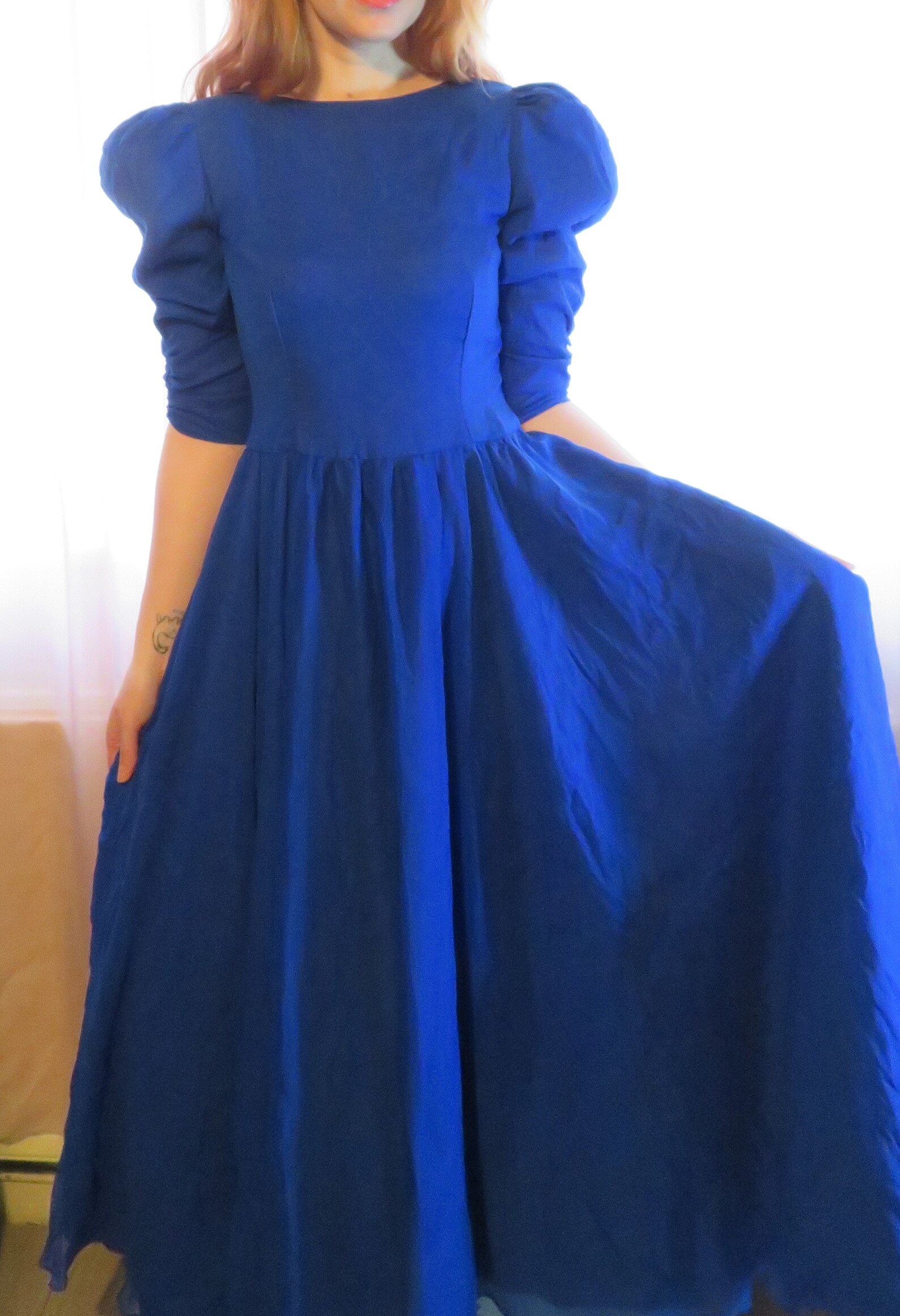 Vintage Blue Puff Sleeve Party Dress Chiffon 8 10 Etsy UK