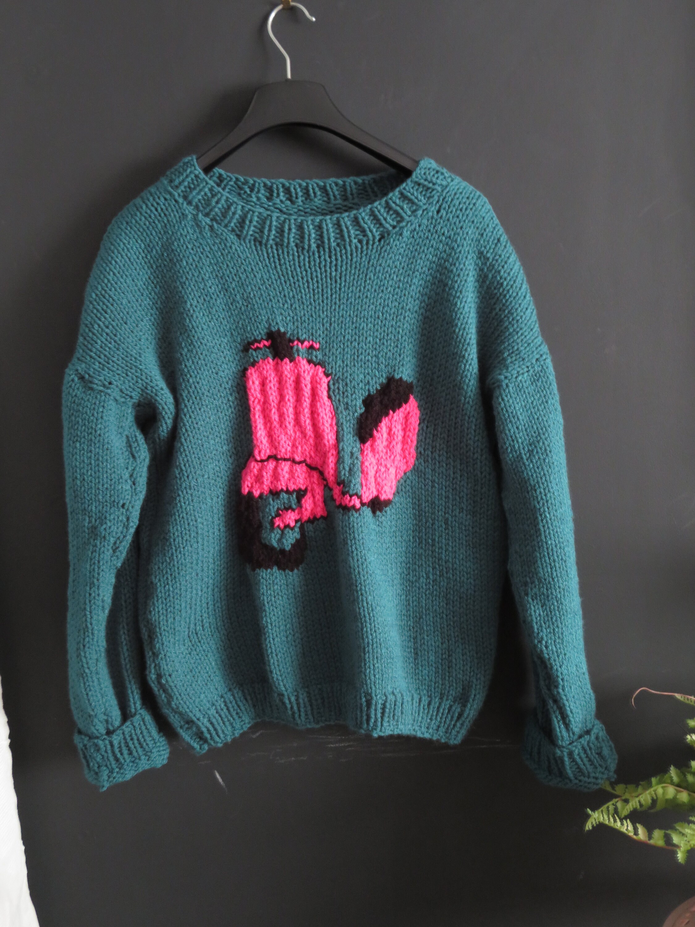New Hand Knitted Novelty Jumper Retro Pink Vespa Chunky Knit Etsy UK