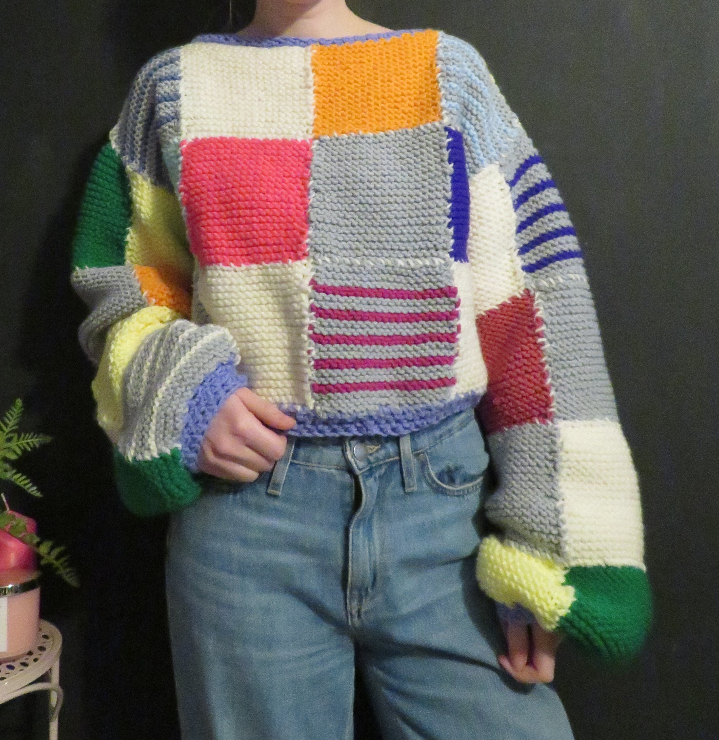 New Hand Knitted Chunky Knit Jumper Patchwork Oversized Etsy