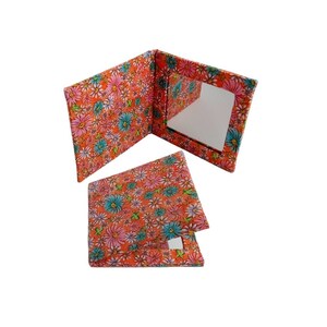 Pocket Mirror, Purse Mirror, Floral Fabric Compact Mirror