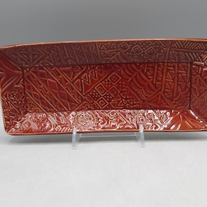 Handmade Porcelain Rectangular Plate, Embossed Teal Blue Pottery