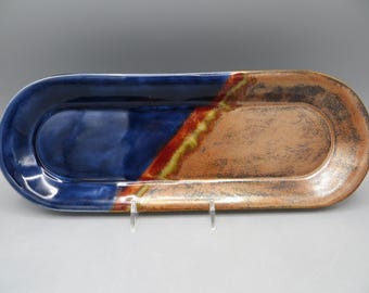 Oval Plate; Pottery Plate; Medium Oval Plate; Copper and Blue plate