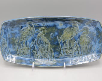 Plates with Heron; Oval Plate; Rectangular Plate; Pottery Plate; Medium Oval Plate; Heron Design