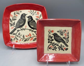 Pottery Plates with Bird Design