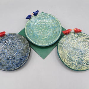 Bird Trinket Dish: Embossed Ceramic Jewelry Holder