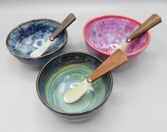 Handmade Pottery Bowl with Shell Spoon Spreader