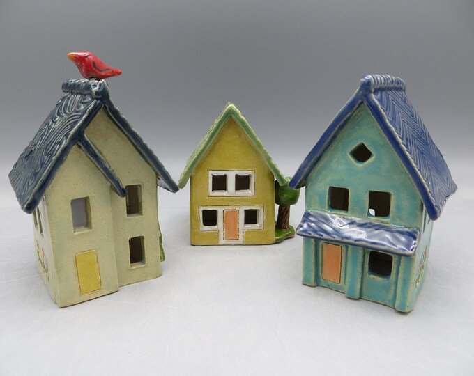 Small Ceramic Houses Tea Light Houses Fairy Houses Etsy