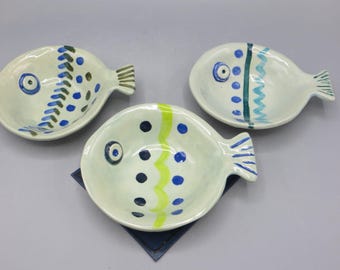 Handmade Pottery Fish Trinket Dish: Decorative Trinket Dish; Pottery Fish