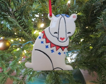 Polar Bear Pottery Christmas ornament; Polar bear; Christmas ornament; Pottery Christmas Ornament; Bear
