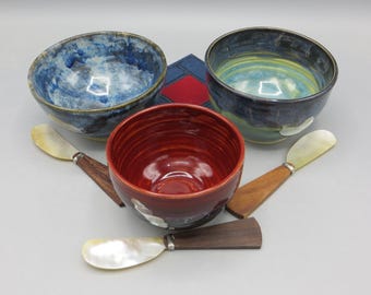 Handmade Pottery Bowl with Shell Spoon Spreader