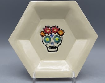 Day of the Dead Trinket dish; Día de Muertos Trinket Dish; Halloween dish; Jewelry dish; Tea bag holder; Halloween Trinket Dish
