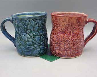 Taza de cerámica hecha a mano; Taza de cerámica en relieve; Taza con diseños gráficos