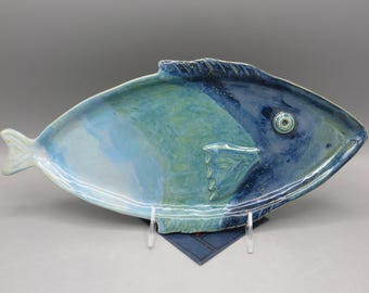 Handmade Pottery Fish Plate: Sushi Appetizer Serving Dish