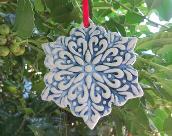 Handmade Pottery Snowflake Christmas Ornament