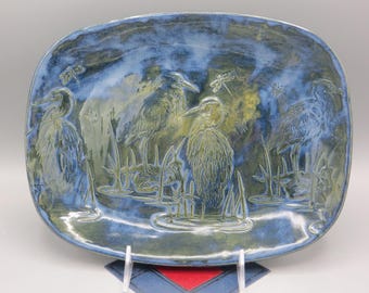 Plates with Heron; Oval Platter; Pottery Plate; Medium Oval Plate; Heron Design