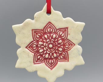 Handmade Pottery Snowflake Christmas Ornament