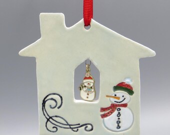 House Pottery ornament with Snowman
