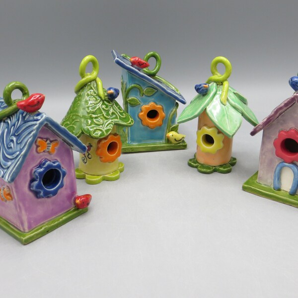 Small Ceramic Bird Houses; Bird House Ornaments
