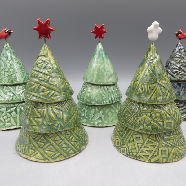 Tree Decoration Handmade Ceramic; Pottery Tree; Tree with cardinal; Tree with star