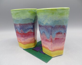 Taza octogonal de cerámica hecha a mano: taza de bebida de cerámica