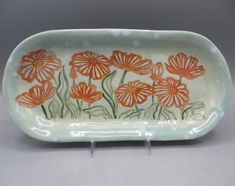 Holiday Plate; Oval Christmas Plate; Plate with Evergreens; Tree plate