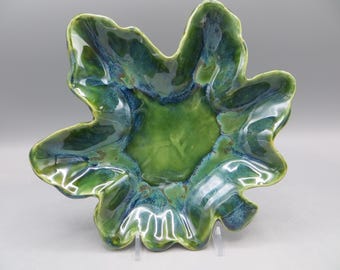 Handmade Ceramic Fall Leaf Dish: Green Glazed Candy Bowl