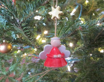 Handmade Pottery Angel Christmas Ornament; Angel Bell Ornament
