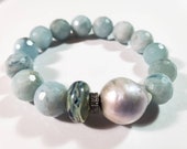Aquamarine Luxe Stretch Bracelet with Dreamy Lampwork Bead