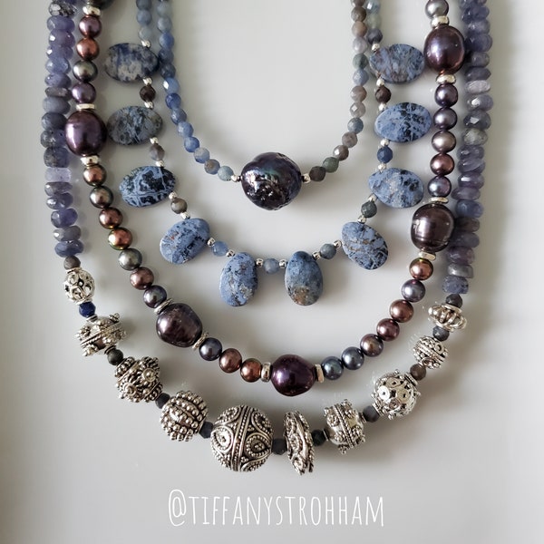 Denim Blues Collection, Sapphire and Pearl Necklaces, Bali Silver Necklace