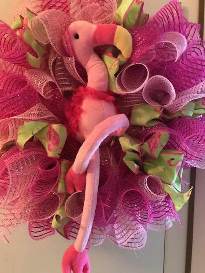 Pink Flamingo Mesh Wreath