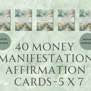 Printable Money Abundance Affirmation Cards, Wealth Manifestation, Instant Digital Download, Law of Attraction, Attract and Manifest Money