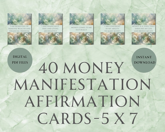 Printable Money Abundance Affirmation Cards, Wealth Manifestation, Instant Digital Download, Law of Attraction, Attract and Manifest Money