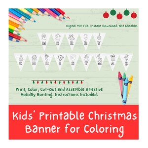 Kid&#39;s Coloring Printable Christmas Banner Bunting, Kid&#39;s Christmas Activity, DIY Christmas Decorations, Kid&#39;s Christmas Craft, Home School