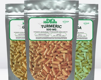 Organic Turmeric, Ginger, Moringa Capsules 500 mg -Winter Bundle special -100 capsules each bag -Vegan Capsules -All Natural-FREE Shipping