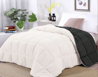 Premium Microfibre Winter Sherpa Fleece Reversible Comforter/Duvet/Doona Set Charcoal |Double, Queen, King Sizes Available|