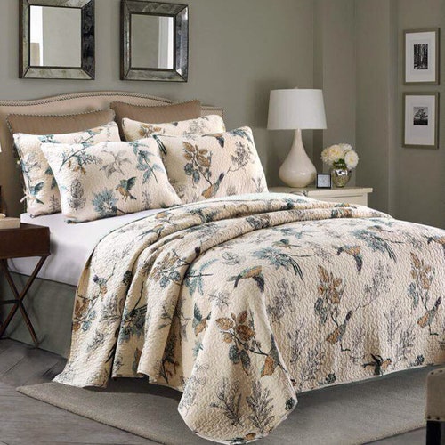 Luxury Quilted 100 Cotton Coverlet / Bedspread Set Embroidery Etsy