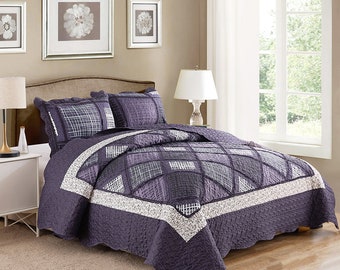 Luxury Quilted Chic Microfibre Coverlet / Bedspread Set Patchwork Quilt King and Super King Size Bed 250x270cm Y39
