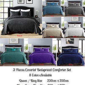 Chic Embossed Bedspread Coverlet Set Comforter Quilt Queen King Super King  Size Bed 8 Color Choices