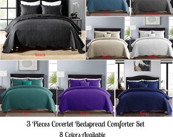 Chic Embossed Bedspread Coverlet Set Comforter Quilt Queen King Super King  Size Bed 8 Color Choices