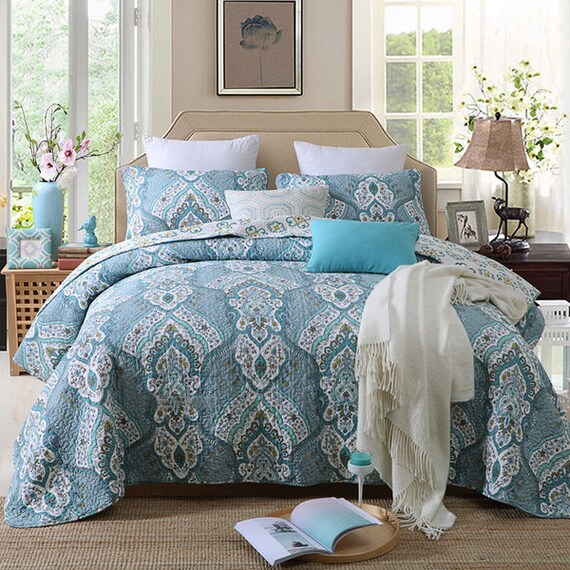 Luxury Quilted 100 Cotton Coverlet Bedspread Set Quilt Etsy