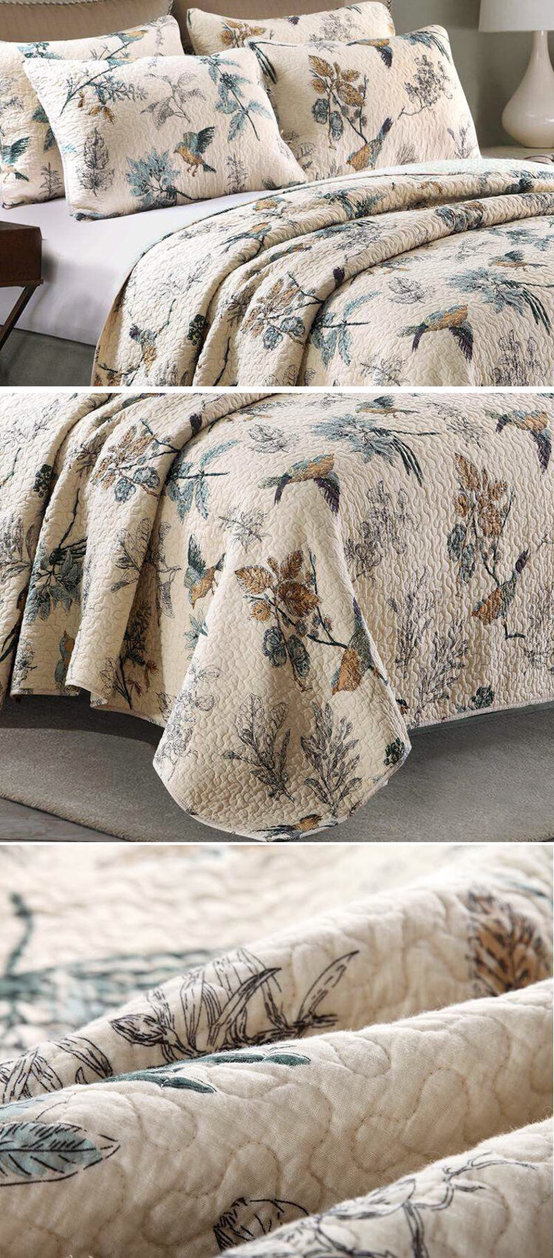 Luxury Quilted 100 Cotton Coverlet / Bedspread Set Quilt Etsy Australia
