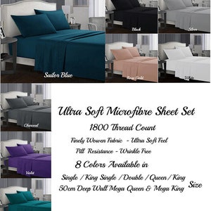 1800TC Ultra Soft Microfibre Fitted Full Sheet Set  |  40cm Or 50cm deep wall |  7 Sizes - 8 Colours Choice