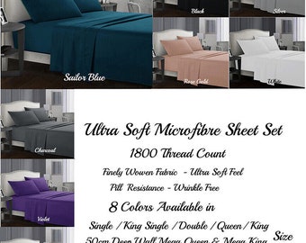1800TC Ultra Soft Microfibre Fitted Full Sheet Set  |  40cm Or 50cm deep wall |  7 Sizes - 8 Colours Choice