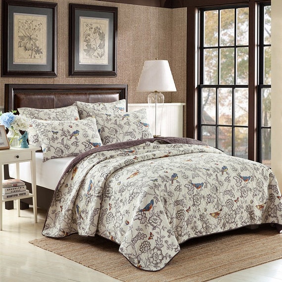Luxury Quilted 100 Cotton Coverlet Bedspread Set Quilt Etsy
