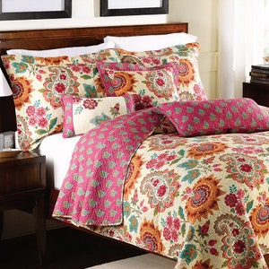 Luxury Quilted 100% Cotton Coverlet Bedspread Set Quilt Queen & King Size Bed 230x250cm Flower