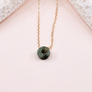 Dainty Jade Necklace | Tiny Untreated Burma Jadeite Donut Pendant | Simple Gold Necklace [NL0026]